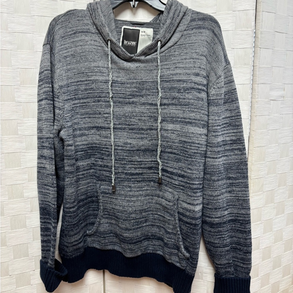 Bruzer Men's Gray Blue Hooded Sweater Medium